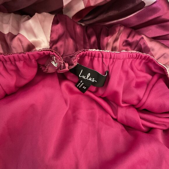 Lulus Prime Poise Dress Women's M Pink Maxi Multi Abstract Satin Halter NWT - Picture 10 of 11